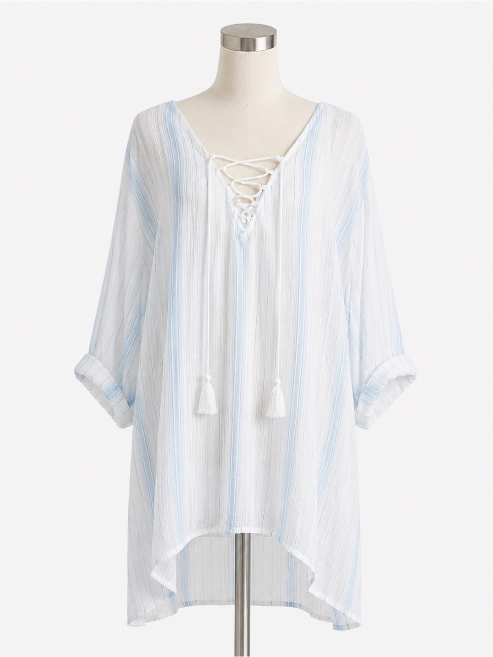 Swim Cover Up / Tunic Medium White Blue Stripe